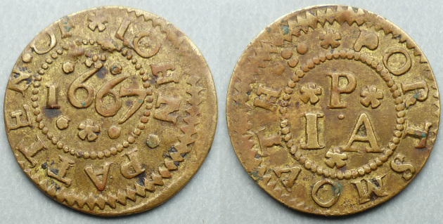 Portsmouth, John Patten 1667 farthing
